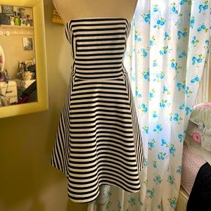 Express strapless black and white striped dress